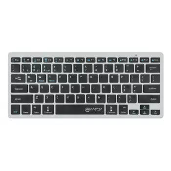 Manhattan Ultra plonas dvigubo režimo belaidė klaviatūra, vokiškas QWERTZ išdėstymas, Bluetooth (v3.0) ir belaidė (2,4 GHz), 78 žemo profilio žirkliniai klavišai, automatinis energijos valdymas, 10 m veikimo nuotolis, USB-A mikro imtuvas, AAA baterija (pridedama), Windows ir Mac, trejų metų garantija