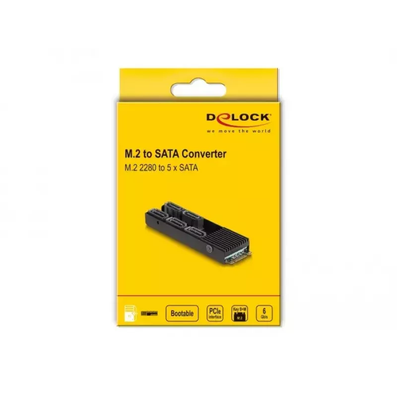 DeLOCK keitiklis M.2 2280 Key B+M jungtis į 5 x SATA su šilumos išsklaidymo radiatoriumi