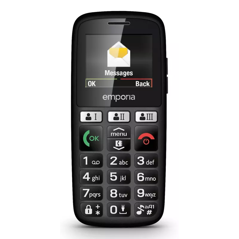 Emporia emporiaHAPPY 4,6 cm (1,81 colio) 70 g Juodas Pradinio lygio telefonas