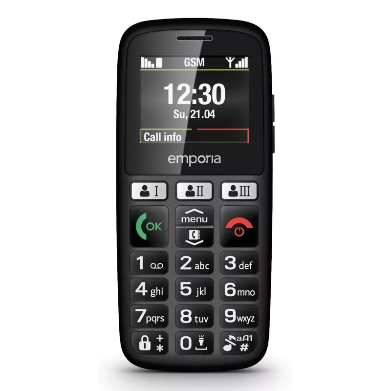 Emporia emporiaHAPPY 4,6 cm (1,81 colio) 70 g Juodas Pradinio lygio telefonas