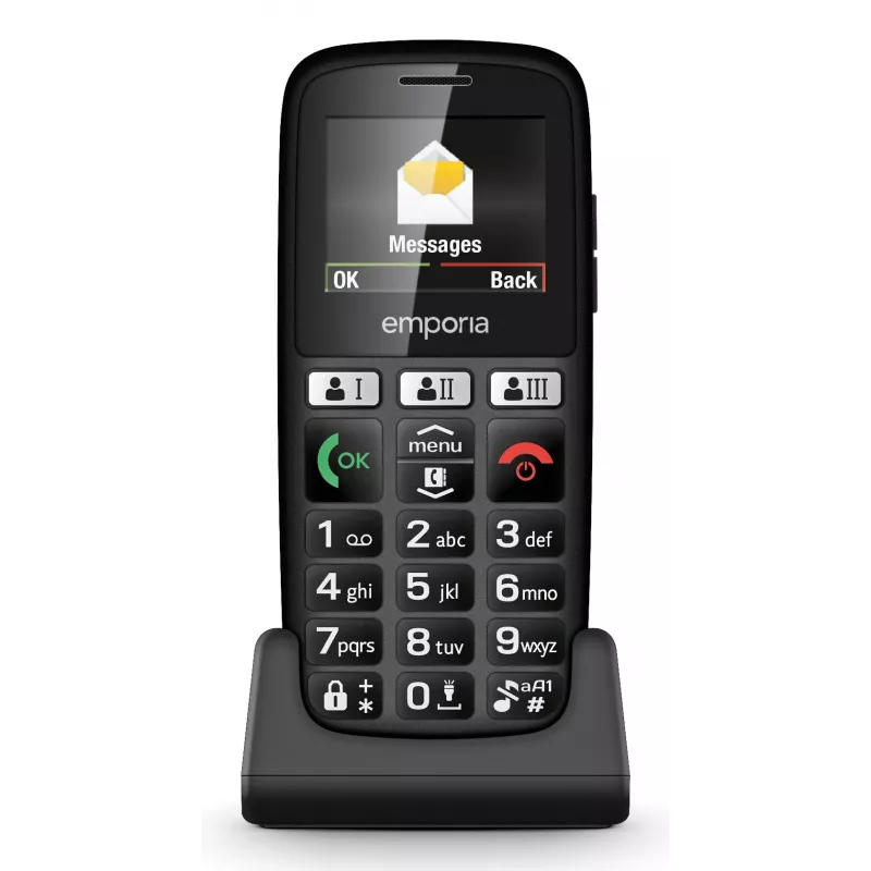 Emporia emporiaHAPPY 4,6 cm (1,81 colio) 70 g Juodas Pradinio lygio telefonas