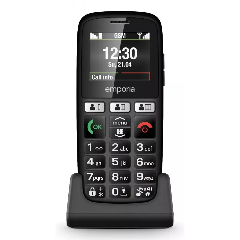 Emporia emporiaHAPPY 4,6 cm (1,81 colio) 70 g Juodas Pradinio lygio telefonas