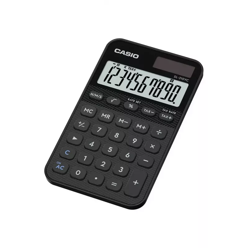 Skaičiuotuvas CASIO SL-310YC, kišeninis, paprastas, 10 skaitmenų, baterija ir saulės elementas, mokesčių ir pelno funkcijos, juodas