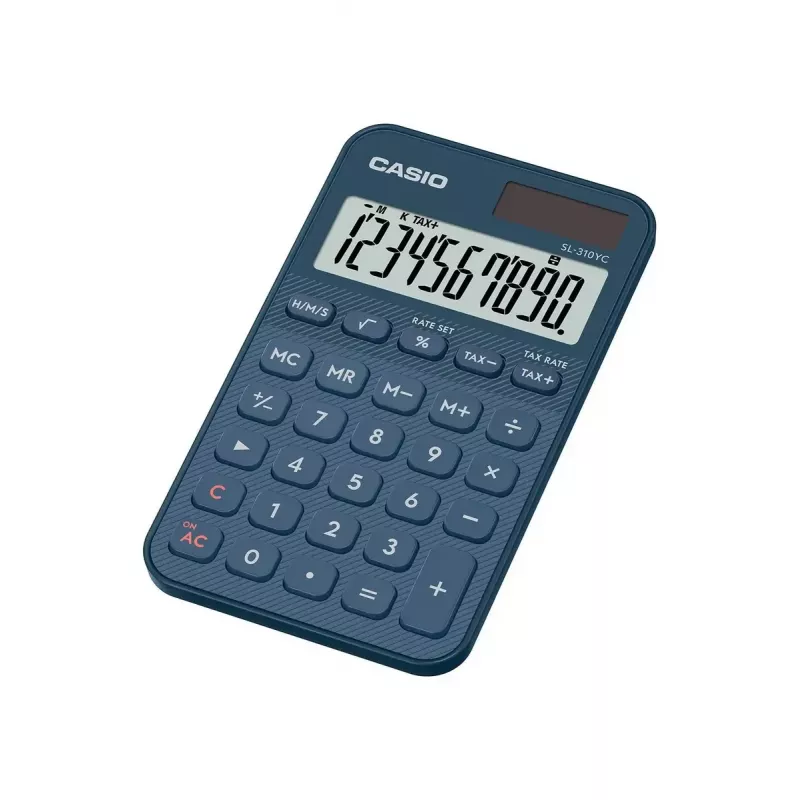 Skaičiuotuvas Casio SL-310YC kišeninis pagrindinis 10 skaitmenų baterija/saulės energija tamsiai mėlynas