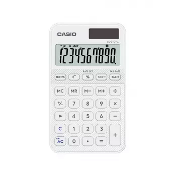 Skaičiuotuvas CASIO SL-310YC kišeninis paprastas, 10 skaitmenų, baterija/saulės energija, baltas