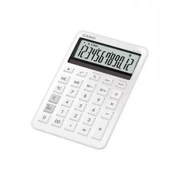 Stalinis pagrindinis skaičiuotuvas CASIO MS-200DQ 12 skaitmenų, baterija/saulės energija, mokesčių ir pelno funkcijos, baltas