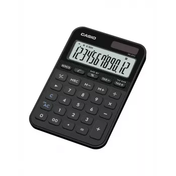 Stalinis skaičiuotuvas CASIO MS-20YC — Bazinis modelis, baterijos/saulės energija, mokesčių ir pelno skaičiavimai, juodas