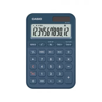 Stalinis pagrindinis skaičiuotuvas CASIO MS-20YC — 12 skaitmenų, mokesčių ir pelno funkcijos, baterija/saulės energija, tamsiai mėlynas