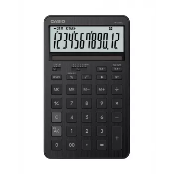 Stalinis skaičiuotuvas CASIO JW-200DQ – Pagrindinis, 12 skaitmenų, mokesčių ir pelno funkcijos, baterija/saulės energija, juodas