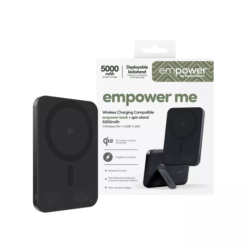 PanzerGlass empower™ by ® empower™ Bank w. Spin Stand | 5000mAh | Space Juoda