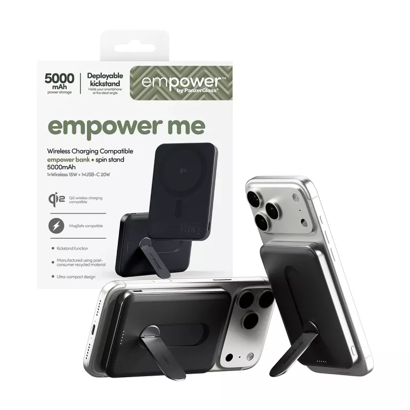 PanzerGlass empower™ by ® empower™ Bank w. Spin Stand | 5000mAh | Space Juoda