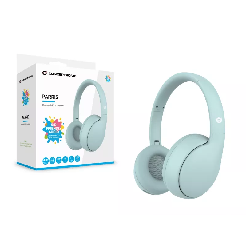 Ausinės CONCEPTRONIC PARRIS04B — belaidės ir laidinės vaikiškos ausinės, aplink ausis, 20–20 000 Hz, 170 g, šviesiai mėlynos