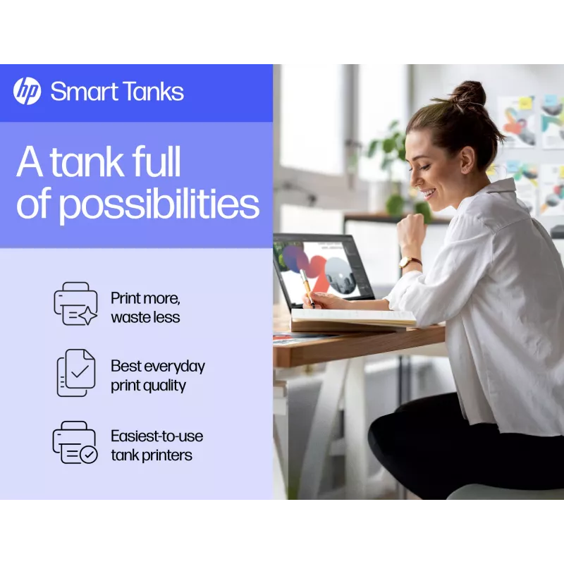 HP Smart Tank spausdintuvas, terminis rašalinis, spalvotas spausdinimas, 4800 x 1200 DPI, A4, tiesioginis spausdinimas, pilka