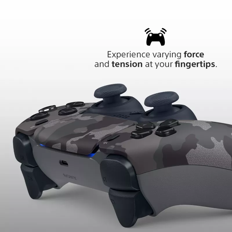 Žaidimų pultelis Sony DualSense v3 Camouflage — Bluetooth/USB, PS5, įmontuota baterija, USB‑C, 160×106×66 mm