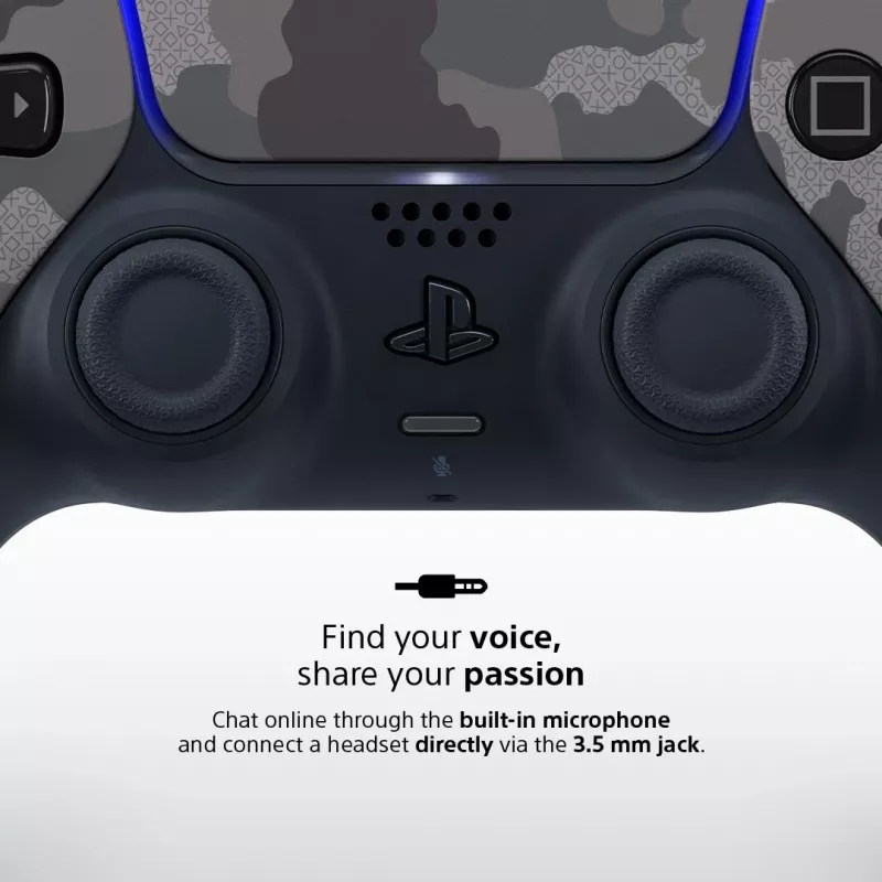 Žaidimų pultelis Sony DualSense v3 Camouflage — Bluetooth/USB, PS5, įmontuota baterija, USB‑C, 160×106×66 mm