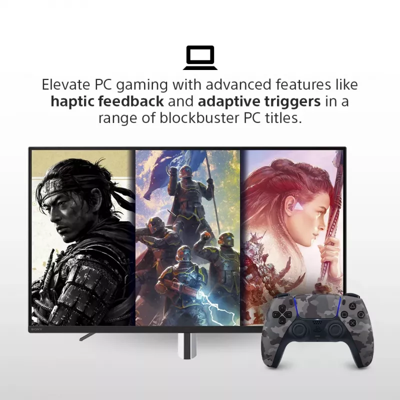 Žaidimų pultelis Sony DualSense v3 Camouflage — Bluetooth/USB, PS5, įmontuota baterija, USB‑C, 160×106×66 mm