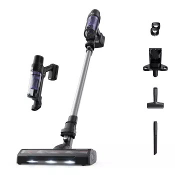2-in-1 stick vacuum Rowenta RH6A35 — cordless lithium‑ion, 140 W, bagless cyclonic, purple/Sidabrinė, LED brush