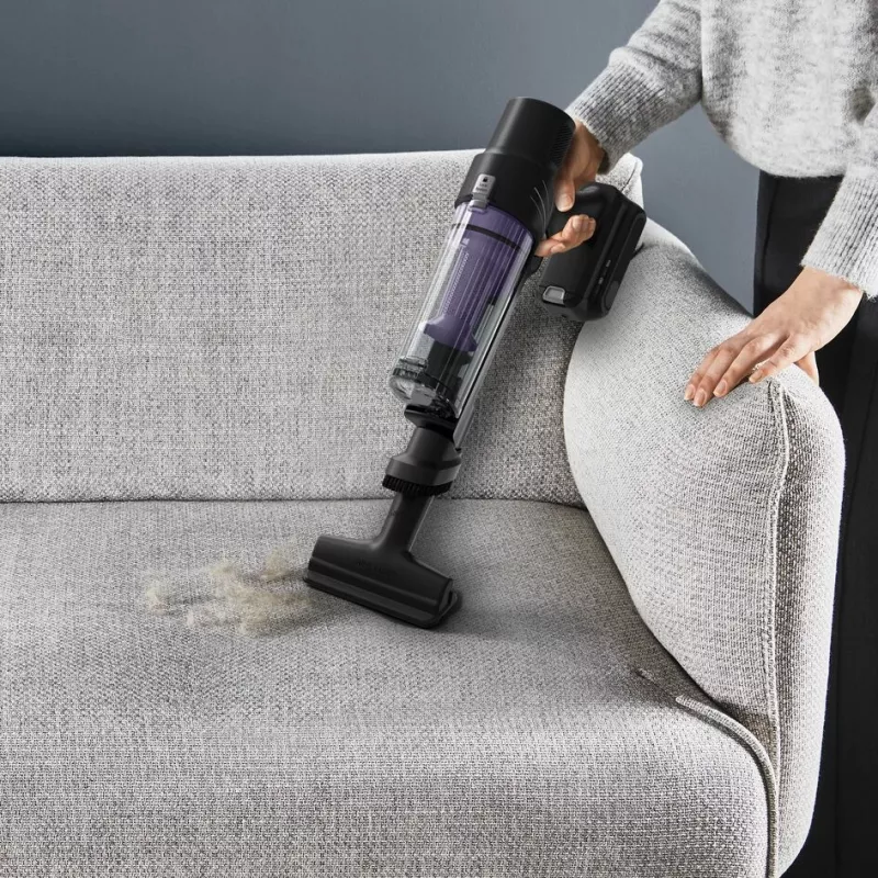 2-in-1 stick vacuum Rowenta RH6A35 — cordless lithium‑ion, 140 W, bagless cyclonic, purple/Sidabrinė, LED brush