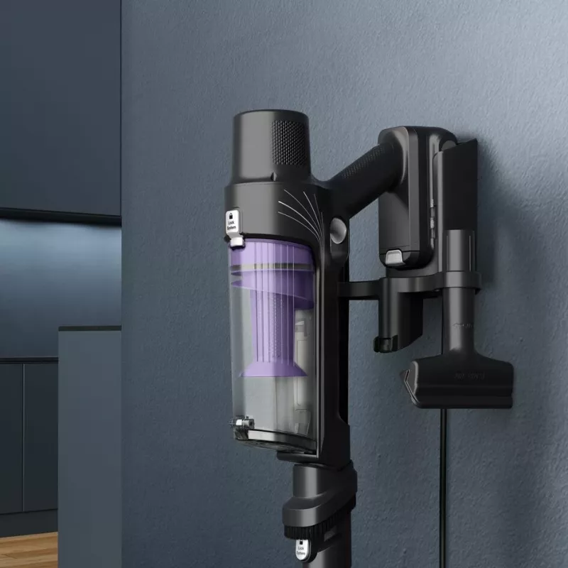 2-in-1 stick vacuum Rowenta RH6A35 — cordless lithium‑ion, 140 W, bagless cyclonic, purple/Sidabrinė, LED brush