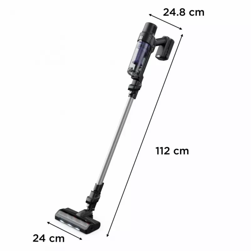 2-in-1 stick vacuum Rowenta RH6A35 — cordless lithium‑ion, 140 W, bagless cyclonic, purple/Sidabrinė, LED brush