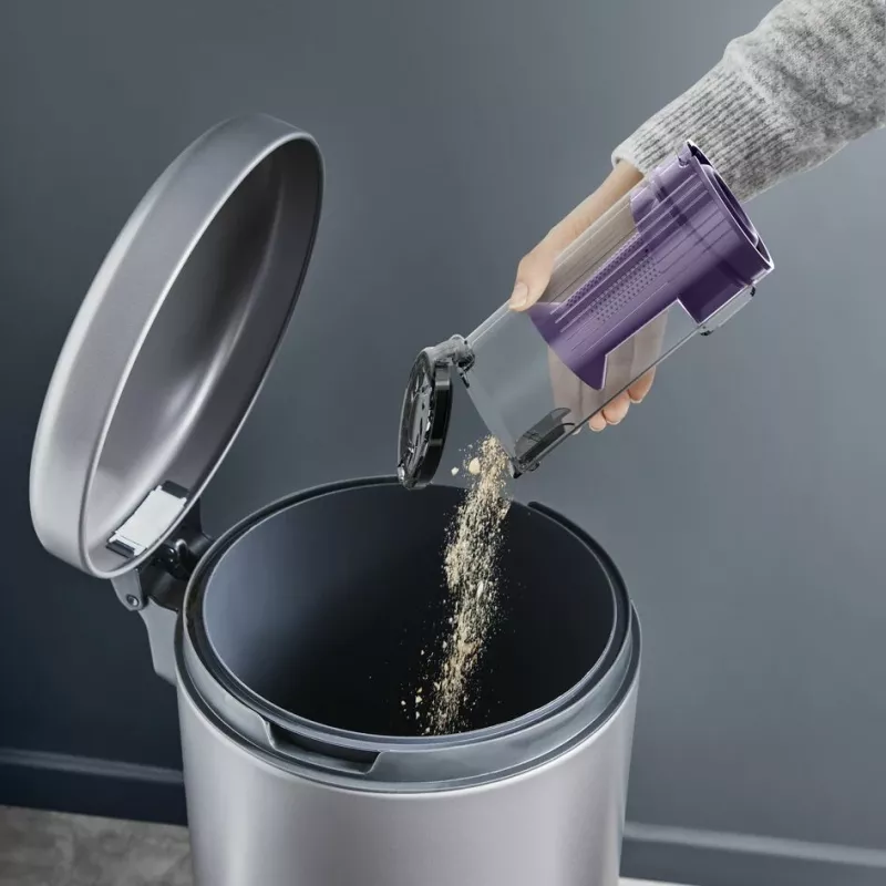 2-in-1 stick vacuum Rowenta RH6A35 — cordless lithium‑ion, 140 W, bagless cyclonic, purple/Sidabrinė, LED brush