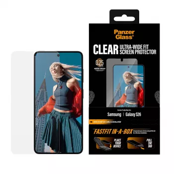 Ekrano apsauginė plėvelė PanzerGlass, skirta Samsung New Galaxy S 2026 — Ultra-Wide Fit, PET+silikonas, FASTFIT