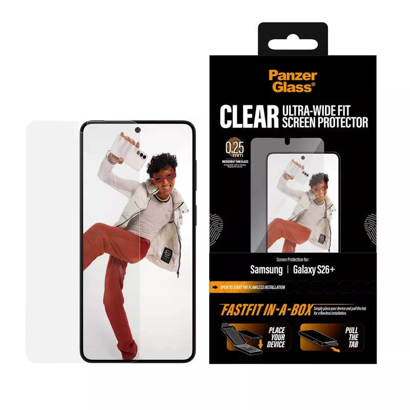 Ekrano apsauga PanzerGlass Samsung New Galaxy S 2026 Plus — itin platus prigludimas, PET+silikonas, FASTFIT