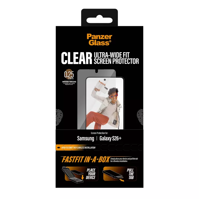 Ekrano apsauga PanzerGlass Samsung New Galaxy S 2026 Plus — itin platus prigludimas, PET+silikonas, FASTFIT