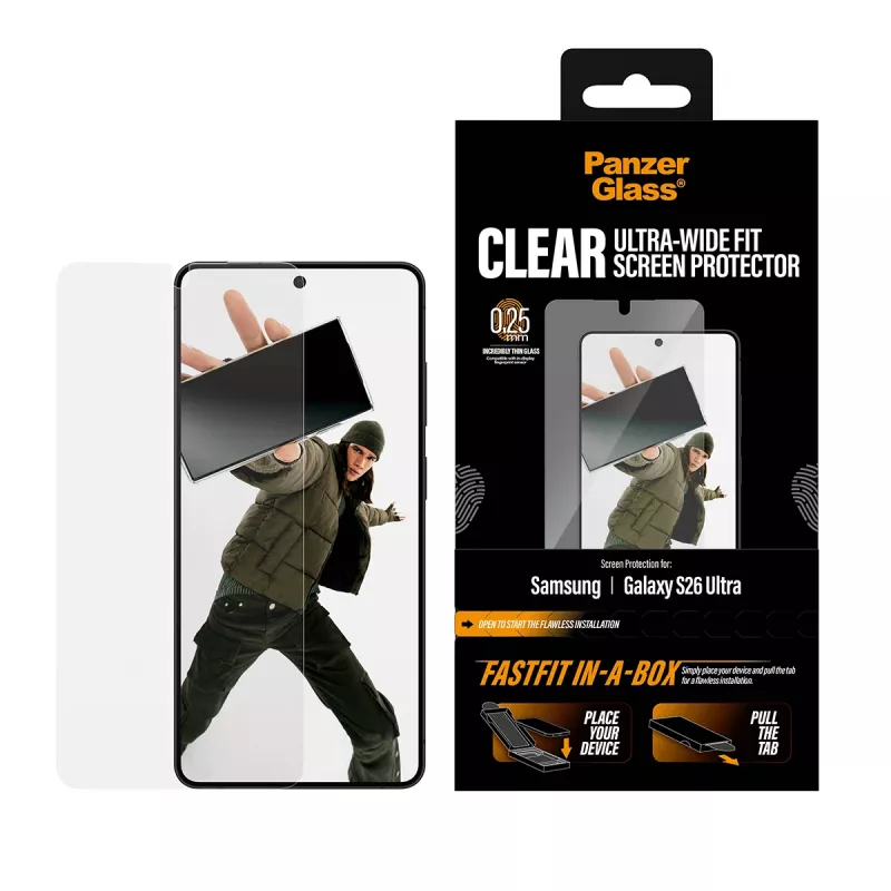 Ekrano apsauga PanzerGlass Samsung New Galaxy S2026 Ultra — itin plati PET plėvelė, FASTFIT, permatoma