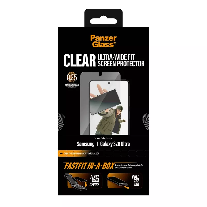 Ekrano apsauga PanzerGlass Samsung New Galaxy S2026 Ultra — itin plati PET plėvelė, FASTFIT, permatoma