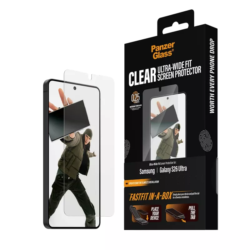 Ekrano apsauga PanzerGlass Samsung New Galaxy S2026 Ultra — itin plati PET plėvelė, FASTFIT, permatoma