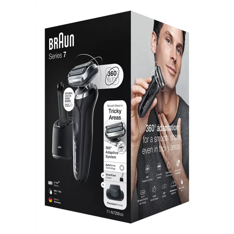 Braun Series 7 71-N7200cc folijos skutiklis su žoliapjove, juodas