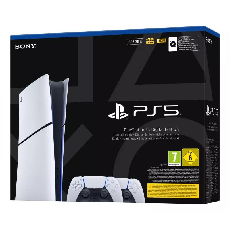 Žaidimų konsolė Sony PlayStation 5 plonas Digital 825 GB SSD, Wi‑Fi, Bluetooth, HDMI 2.1, Balta/Juoda
