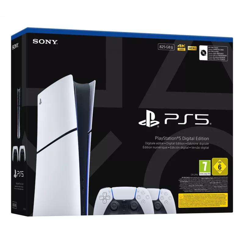 Žaidimų konsolė Sony PlayStation 5 plonas Digital 825 GB SSD, Wi‑Fi, Bluetooth, HDMI 2.1, Balta/Juoda