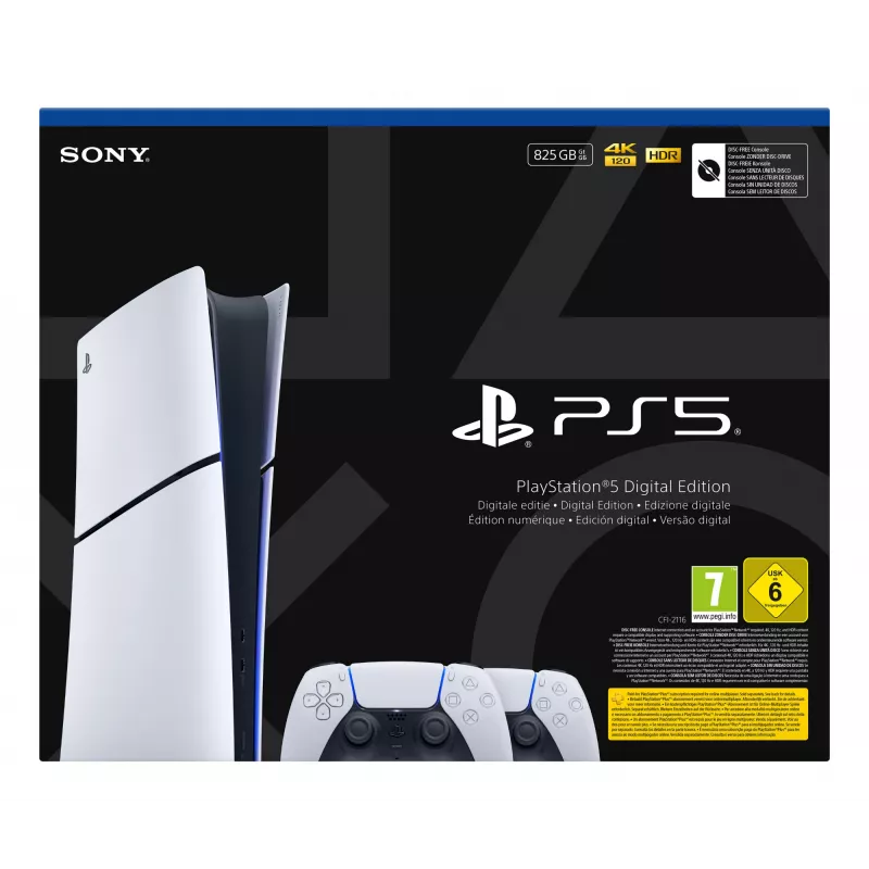 Žaidimų konsolė Sony PlayStation 5 plonas Digital 825 GB SSD, Wi‑Fi, Bluetooth, HDMI 2.1, Balta/Juoda