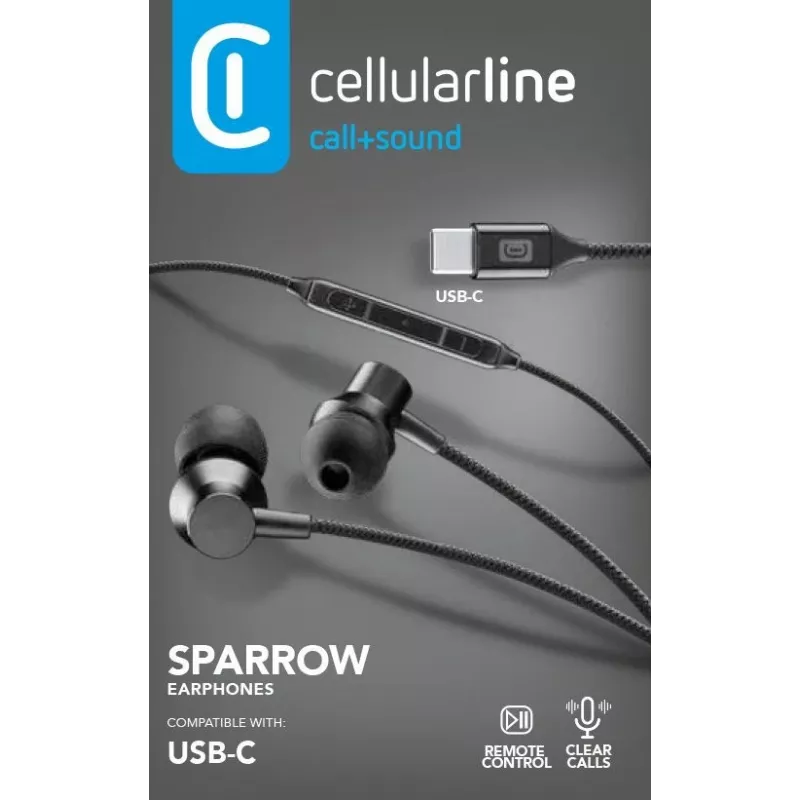 Cellularline SPARROW stereofoninės į ausis įdedamos ausinės su mikrofonu ir nuotolinio valdymo pulteliu