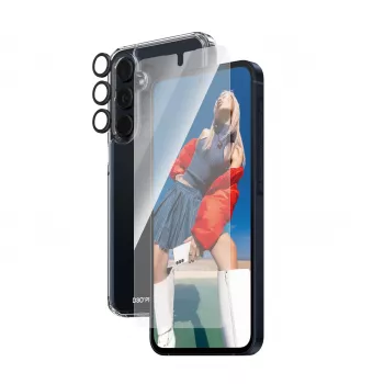 Ekrano apsaugos rinkinys PanzerGlass 3-in-1, skirtas Samsung Galaxy A55 5G — Ultra-Wide Fit, EasyAligner, grūdintas stiklas/PET
