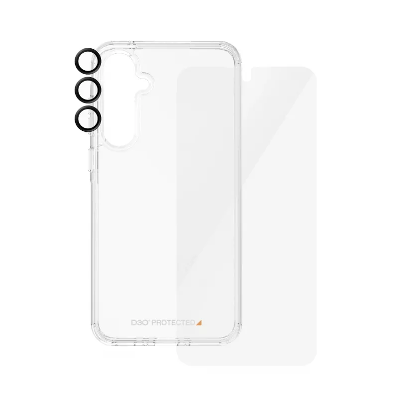 Ekrano apsaugos rinkinys PanzerGlass 3-in-1, skirtas Samsung Galaxy A55 5G — Ultra-Wide Fit, EasyAligner, grūdintas stiklas/PET