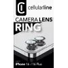 Cellularline kameros objektyvo žiedas - iPhone 16/16 Plus grūdintas stiklas kameros apsaugai