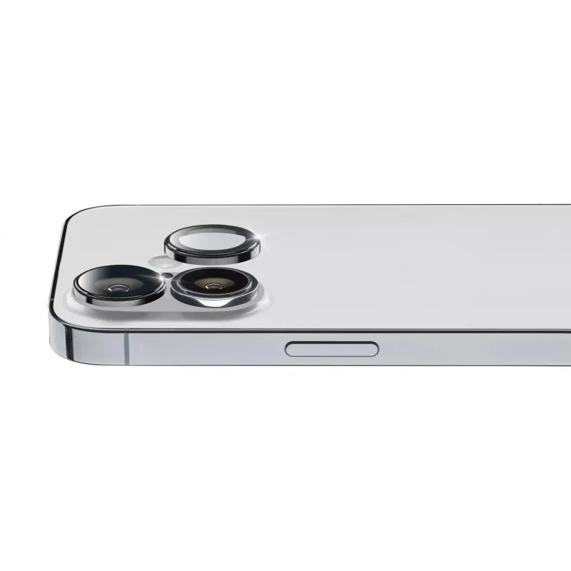 Cellularline kameros objektyvo žiedas - iPhone 16/16 Plus grūdintas stiklas kameros apsaugai