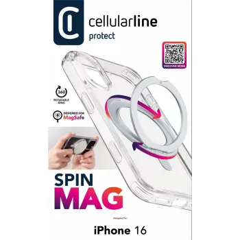 Cellularline Spin Mag - iPhone 16 dėklas su pasukamu žiedo laikikliu, suderinamas su MagSafe ekosistema