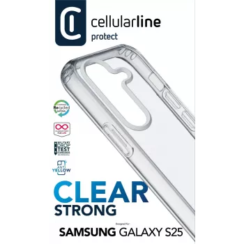 Cellularline Clear Protect - Galaxy S25 kietas dėklas su guminiais kraštais