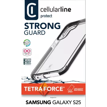 Cellularline Tetra Force Strong Guard - Galaxy S25 Ultra apsauginis, smūgiams atsparus lankstus dėklas su integruota Microban® antibakterine technologija