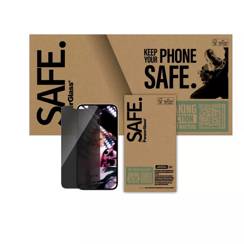 PanzerGlass SAFE. by ® privatumo ekrano apsauga iPhone 17e | 16e | 14 | 13 | 13 Pro | Ultra-Wide Fit
