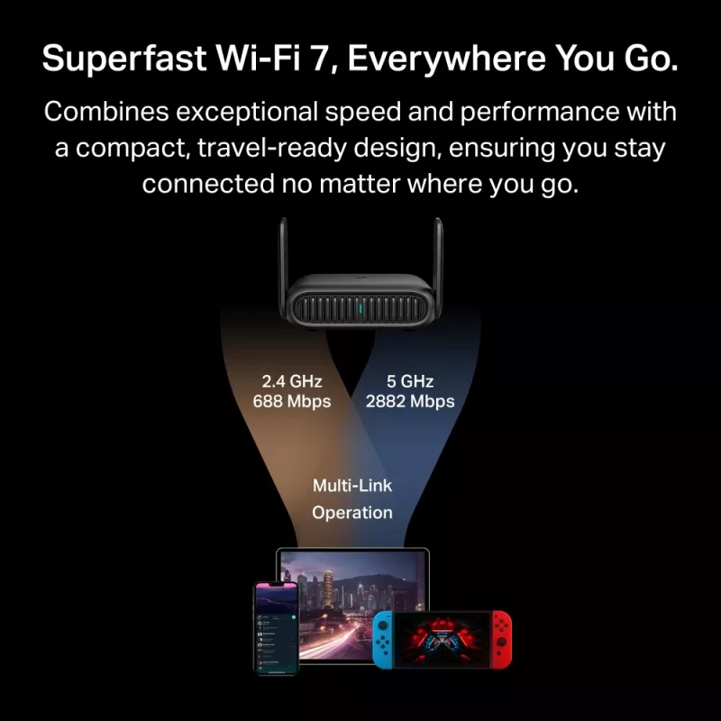 TP-Link BE3600 Wi-Fi 7 belaidis maršrutizatorius 2.5 Gigabit Ethernet Dviejų juostų (2.4 GHz / 5 GHz) Juodas