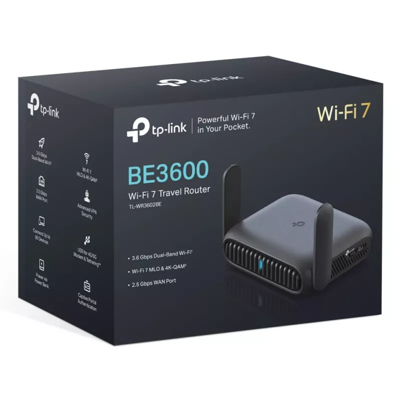 TP-Link BE3600 Wi-Fi 7 belaidis maršrutizatorius 2.5 Gigabit Ethernet Dviejų juostų (2.4 GHz / 5 GHz) Juodas