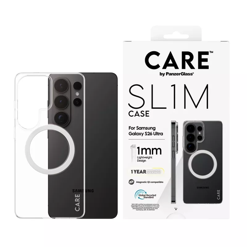 Telefono dėklas PanzerGlass CARE™ SL1M permatomas su Qi, skirtas Samsung Galaxy S26 Ultra (6.9 col.)