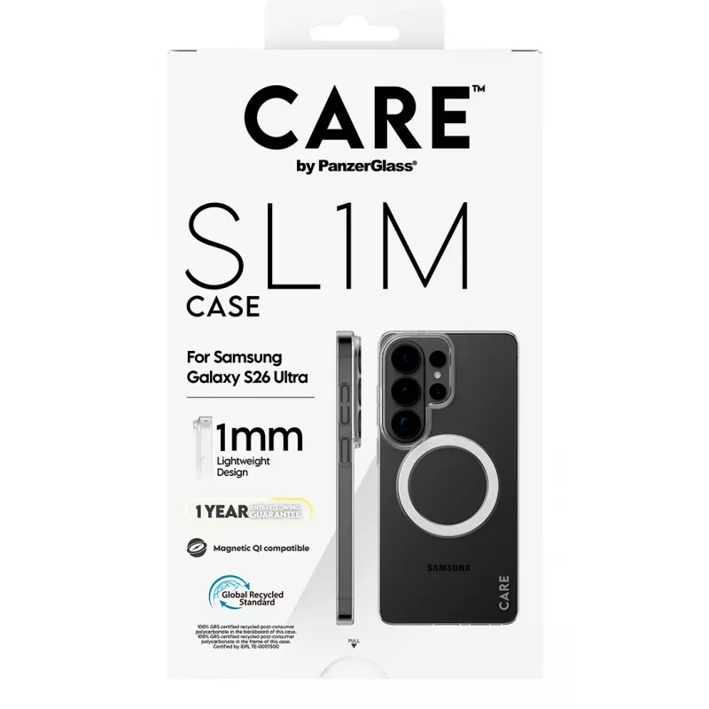 Telefono dėklas PanzerGlass CARE™ SL1M permatomas su Qi, skirtas Samsung Galaxy S26 Ultra (6.9 col.)
