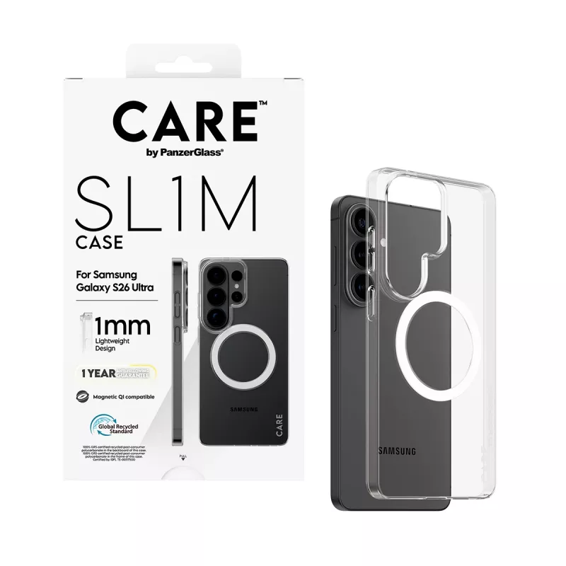 Telefono dėklas PanzerGlass CARE™ SL1M permatomas su Qi, skirtas Samsung Galaxy S26 Ultra (6.9 col.)