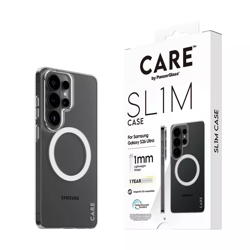 Telefono dėklas PanzerGlass CARE™ SL1M permatomas su Qi, skirtas Samsung Galaxy S26 Ultra (6.9 col.)